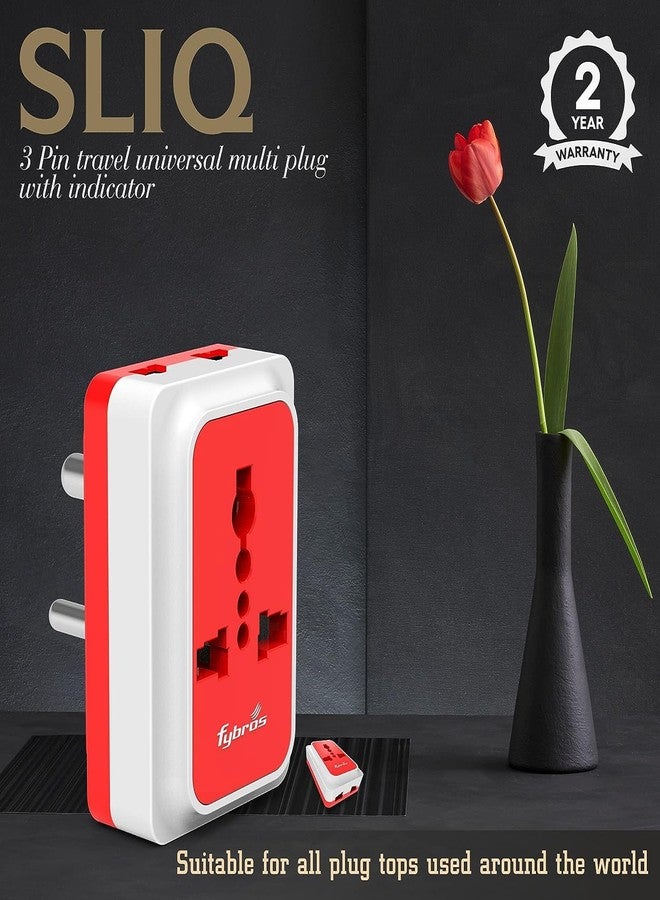 Fybros 8097 Sliq Multi Plug Universal Travel Adapter 3 Pin Plug Socket with Indicator Three Pin Plug (White, Red- Pack of 2) - Image 5